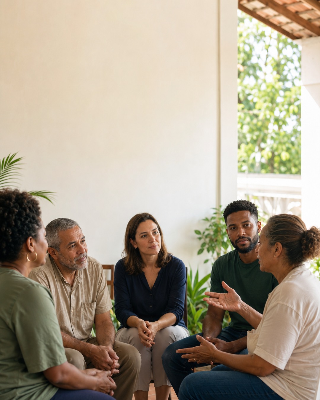 Pessoas conversando em uma reunião de escuta